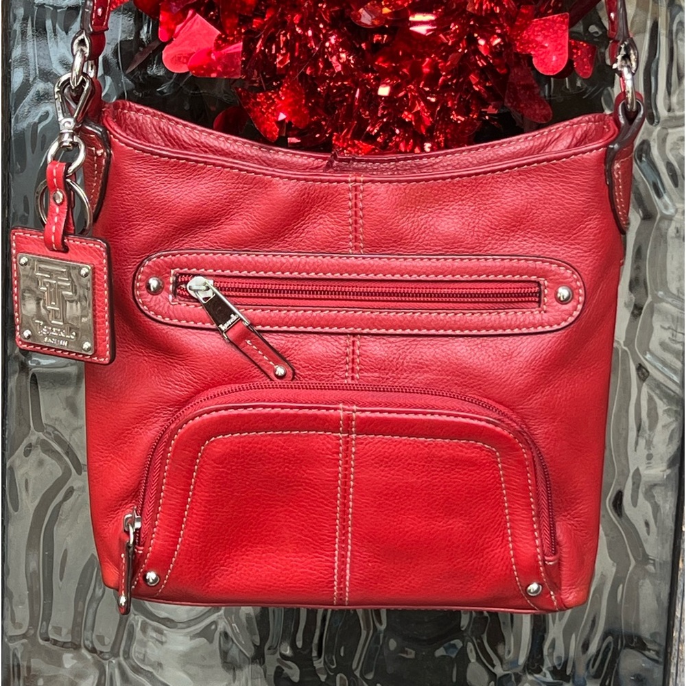 Tignanello Red Pebbled Leather Crossbody bag w/keychain/charm. Gently used.